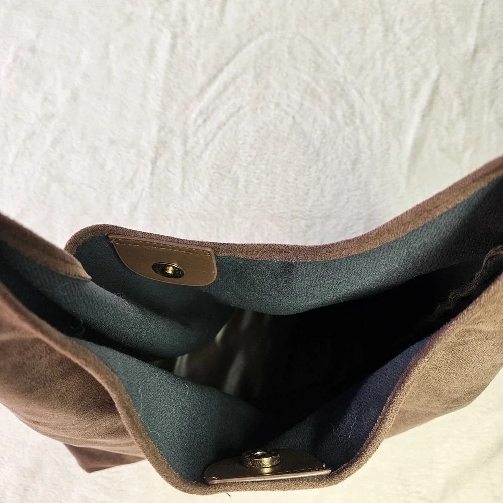 Brown Suede Look Hobo Shoulder Bag Slouchy Minimalist Purse Medium - Picture 5 of 6